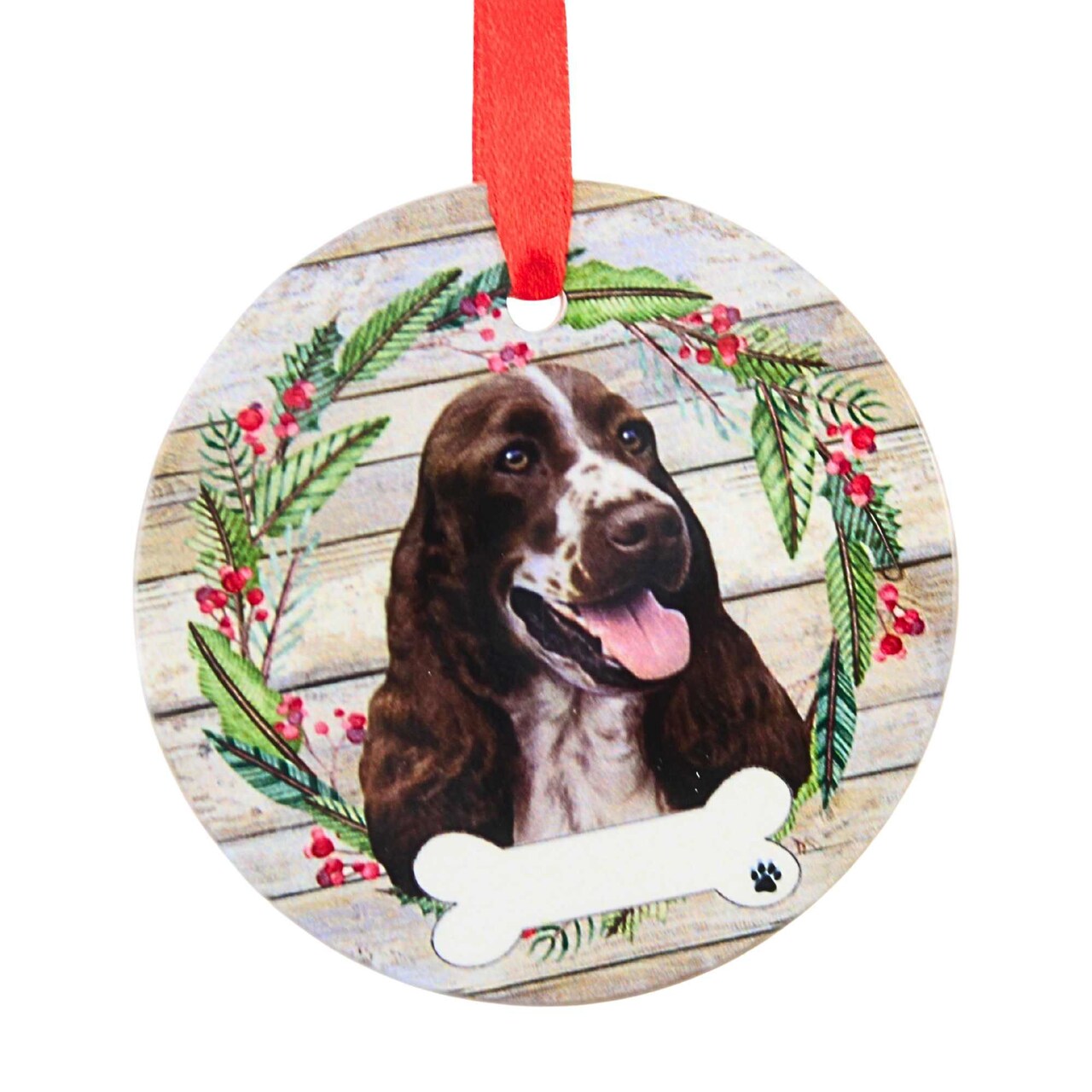 E & S Imports 3.5 Inch Ceramic Springer Spaniel Ornament Christmas Tree Ornament , Dog Puppy Ribbon Cherish Pet